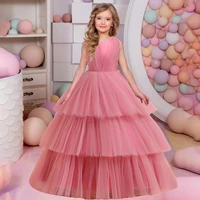 elegant wedding lace kids bridesmaid dress for girl children costume bow cake birthday party princess dresses girl evening gown