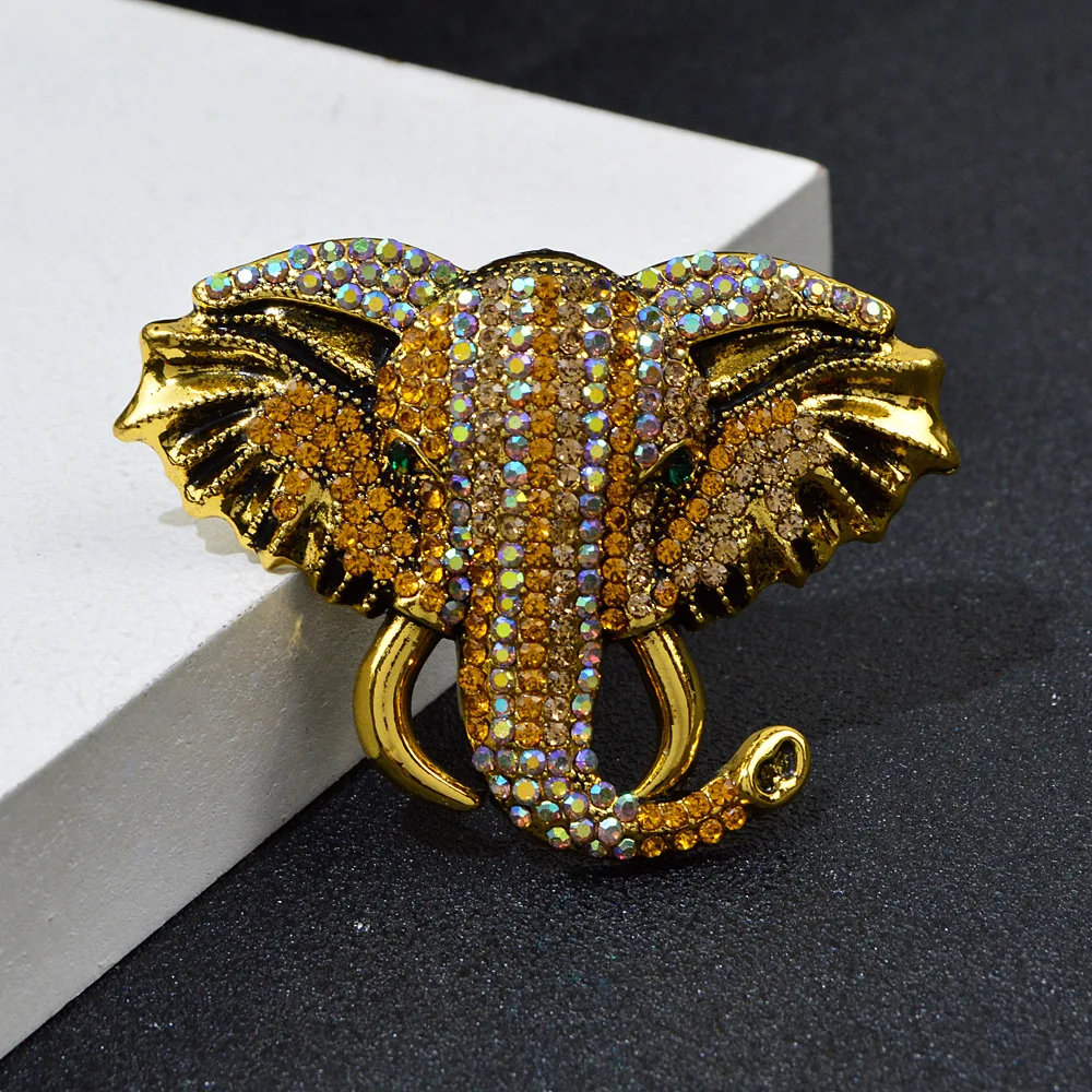 

New Stylish Rhinestone Elephant Nose Brooch Cartoon Cute Animal Corsage Multicolor Vintage Pins Accessory Gifts