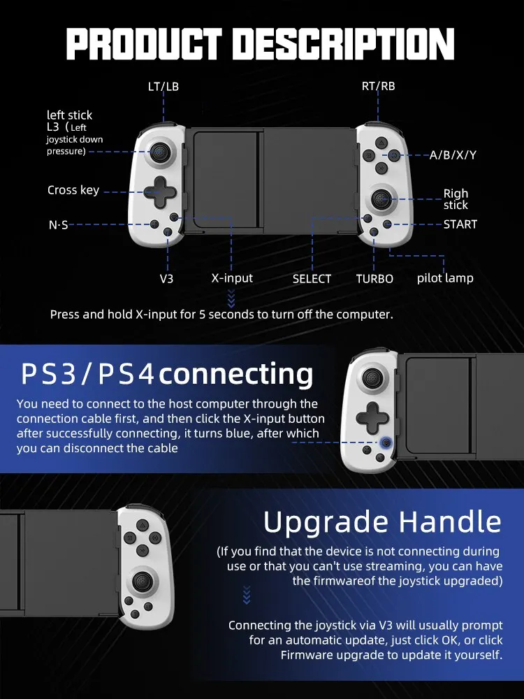 Поддержка потокового игрового контроллера VILCORN для джойстика PS4 с шестиосевым