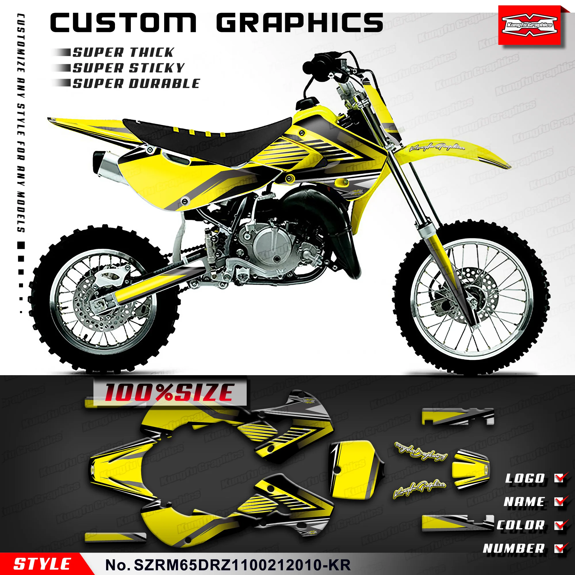 KUNGFU GRAPHICS MX Stickers Enduro Graphics Kit for Suzuki RM65 &ampDRZ110 02 03 04 05 06 07 08 09 10 11 12 SZRM65DRZ1100212010-KR