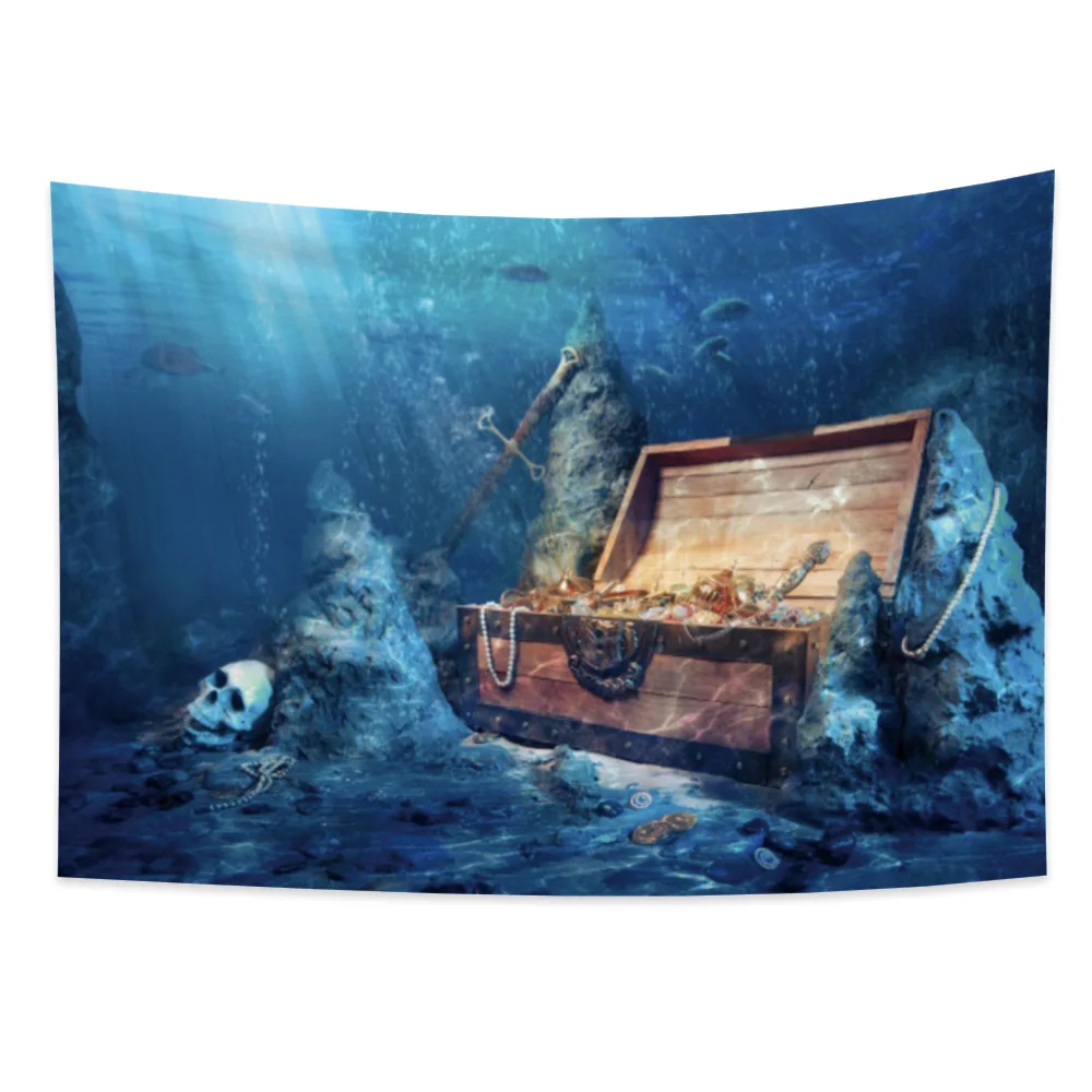 Подводный гобелен с изображением сокровищ Череп морская жизнь рыба настенное