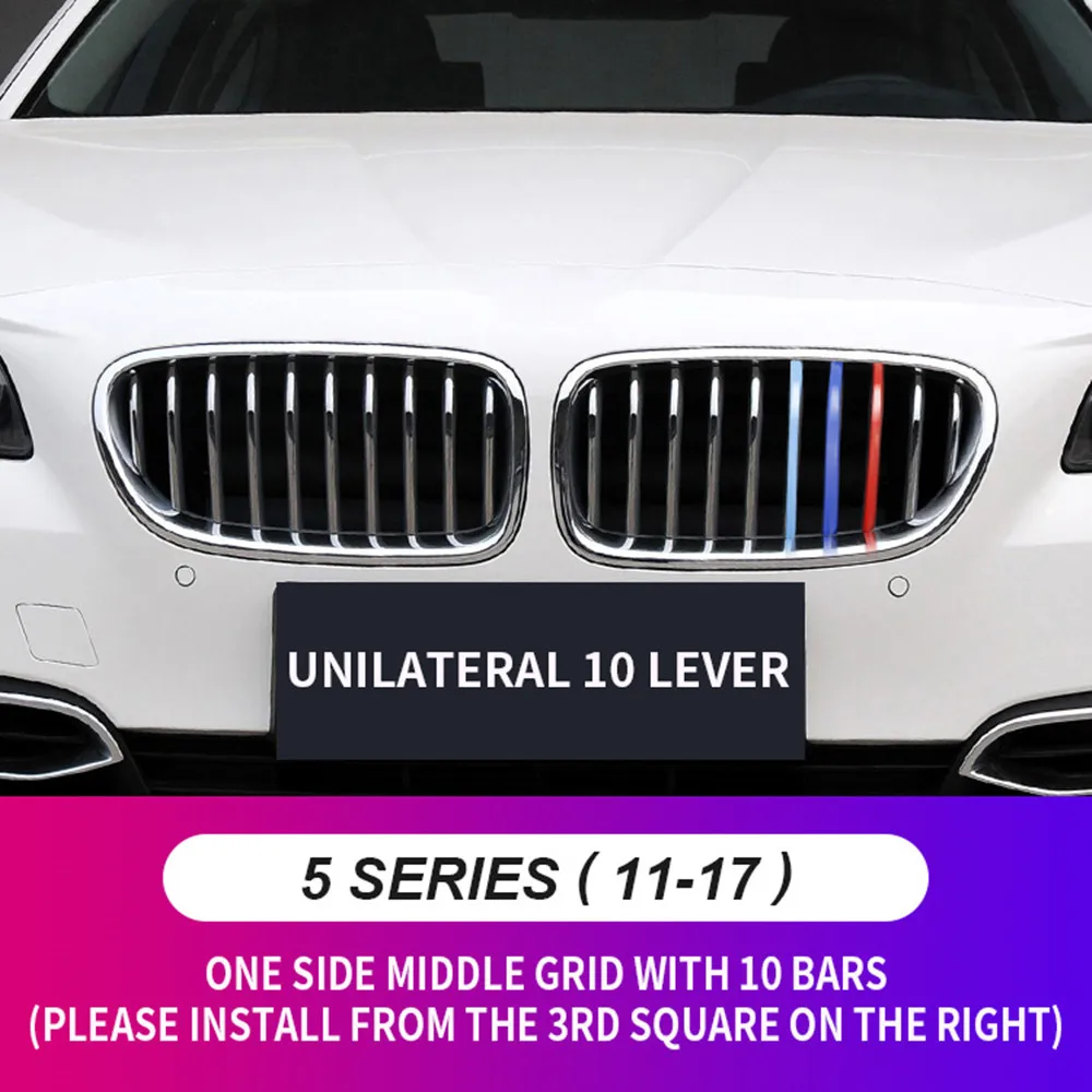 

3pcs For BMW F10 F11 F18 5 Series 520i 528i 535i 550i 2014-2017 Car Front Grille Inserts Trims Strips M Color Buckle Covers Clip