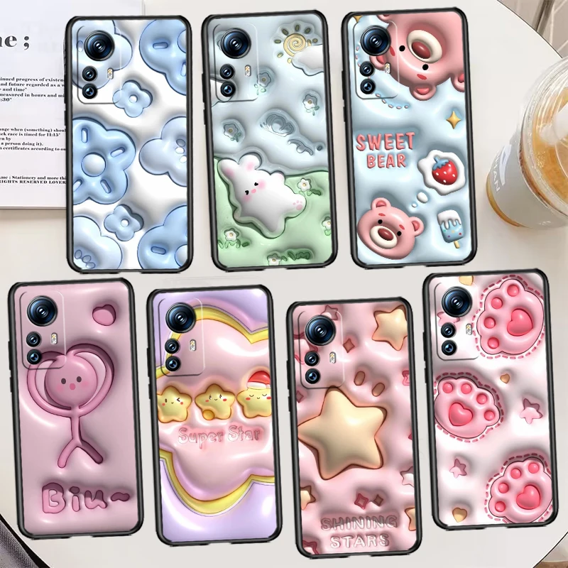 

Nonstereoscopic 3D Vision Cute Rabbit Black Phone Case For Xiaomi Mi 13 12 Lite 12T Pro 12X 12S 11 11T 11i 10T 10 9 Ultra 5G
