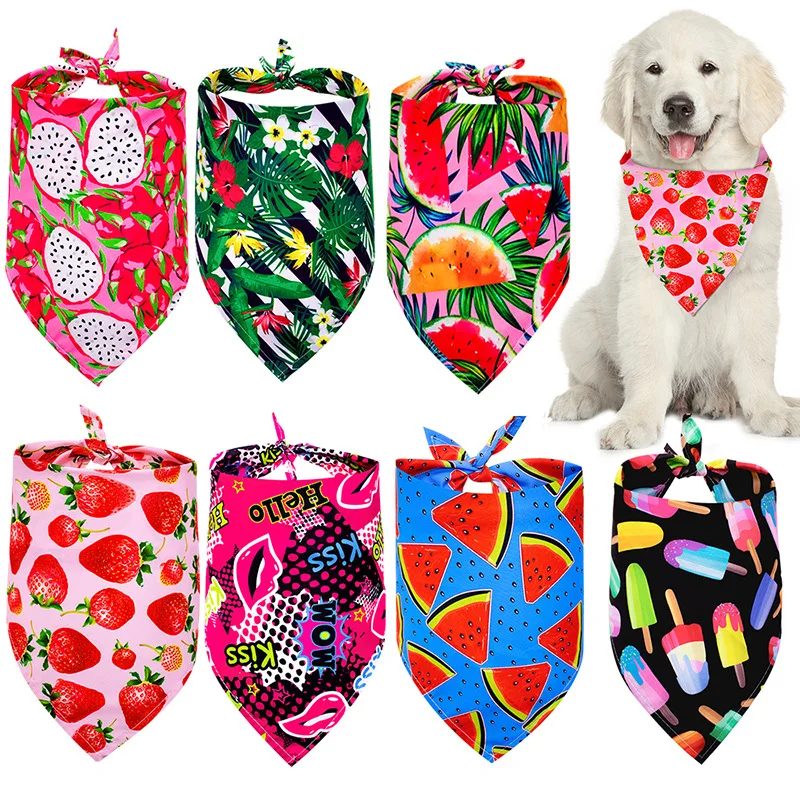 

5pcs Mixed Color Seasonal Fruit Print Dog Bibs Soft Cotton Pet Dog Triangular Bandana Pet Accessories Pet Supplies