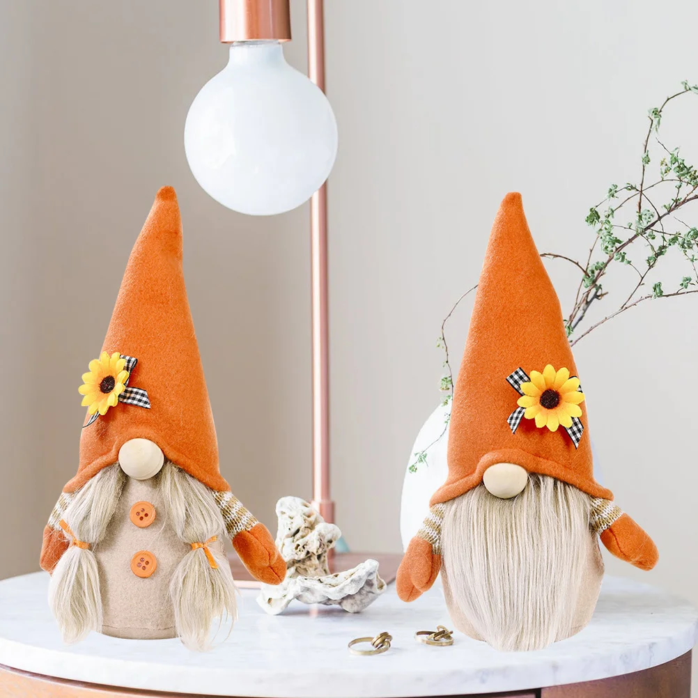 

2 Pcs Ornaments Boho Tray Faceless Elf Rabbit Gnome Decor Cloth Dwarf Sunflower