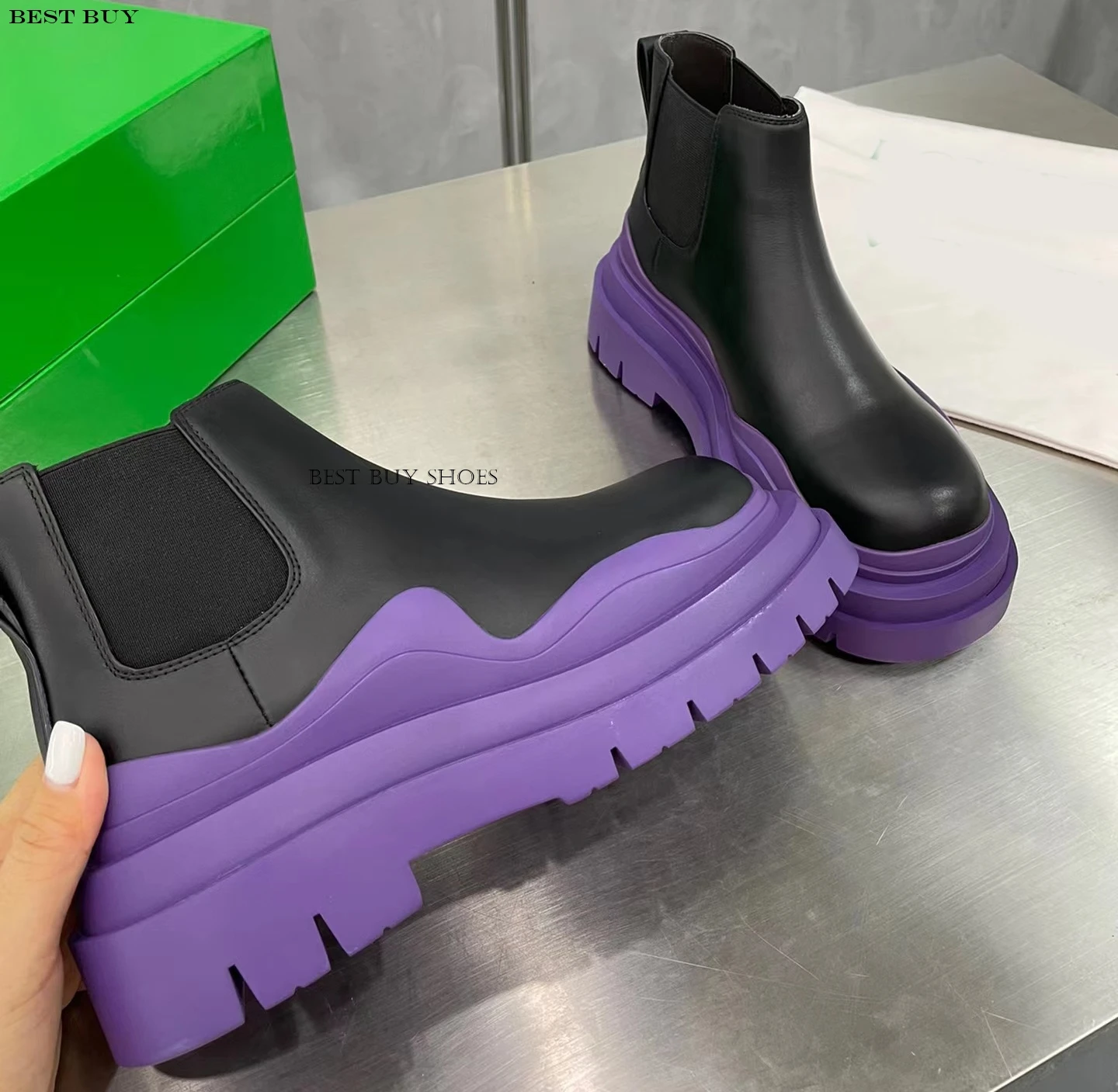 Женские ботильоны из натуральной коровьей кожи на платформе с эластичным