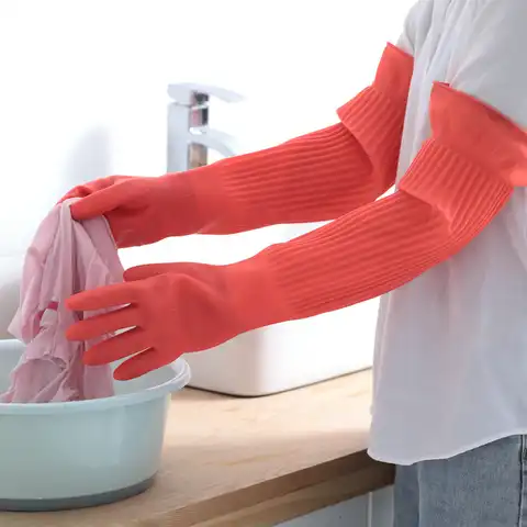 Перчатки для мытья посуды из силиконовой резины, удлиненные, для мытья посуда уборки, щетка для домашнего хозяйства, 1 пара, инструмент для ч...