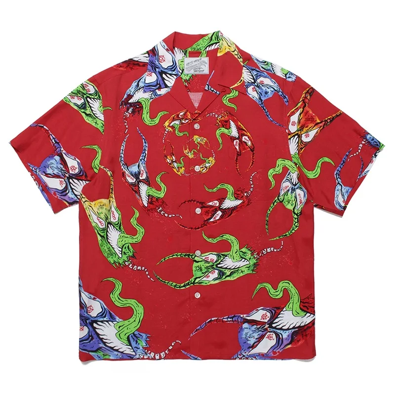 

Новые Гавайские пляжные рубашки Wacko Maria для мужчин и женщин, Повседневная Свободная рубашка с коротким рукавом для спортзала