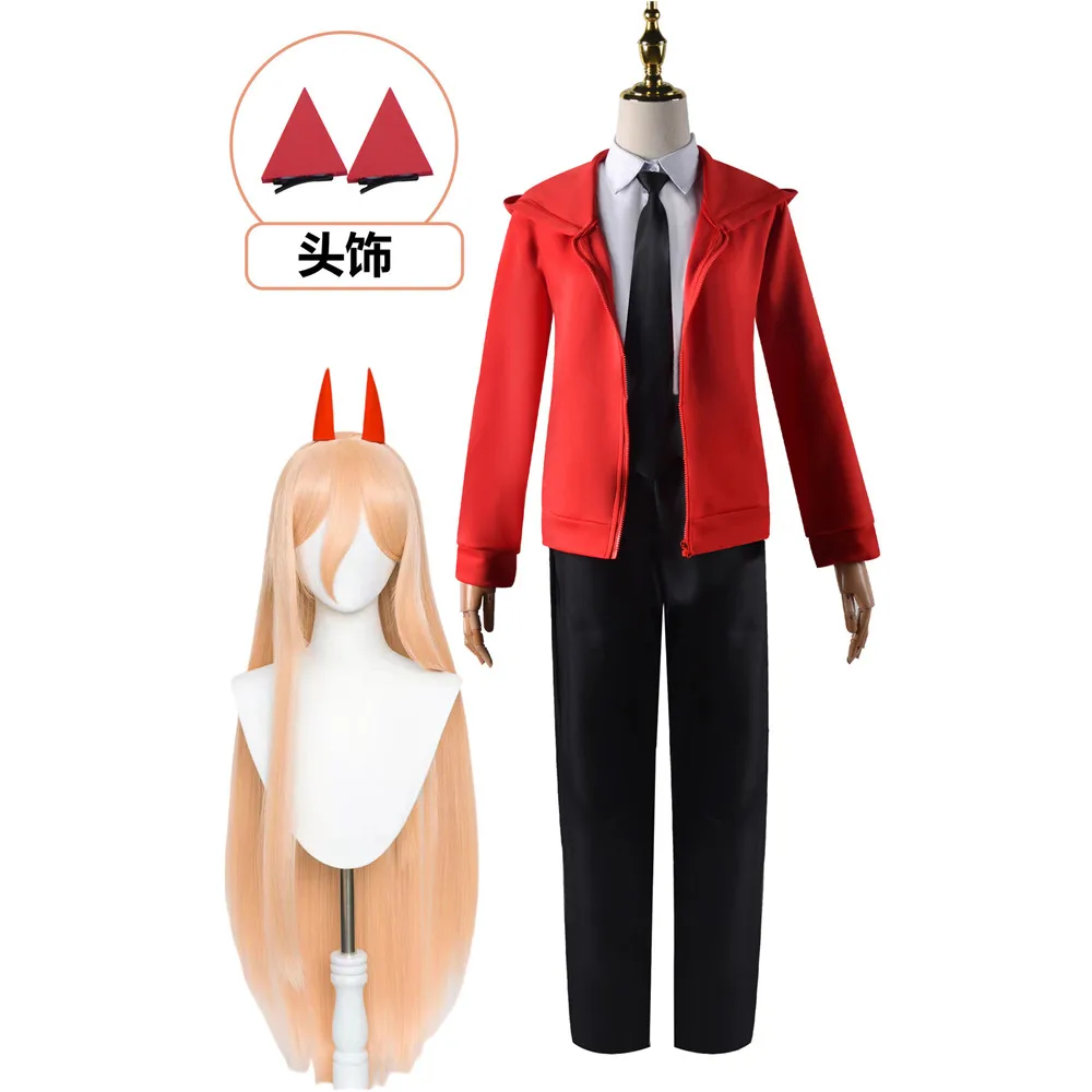 Anime Chainsaw Man Cosplay Power Costume Blood Devil Red Jacket Shirt with Headwear Set Halloween Colthes