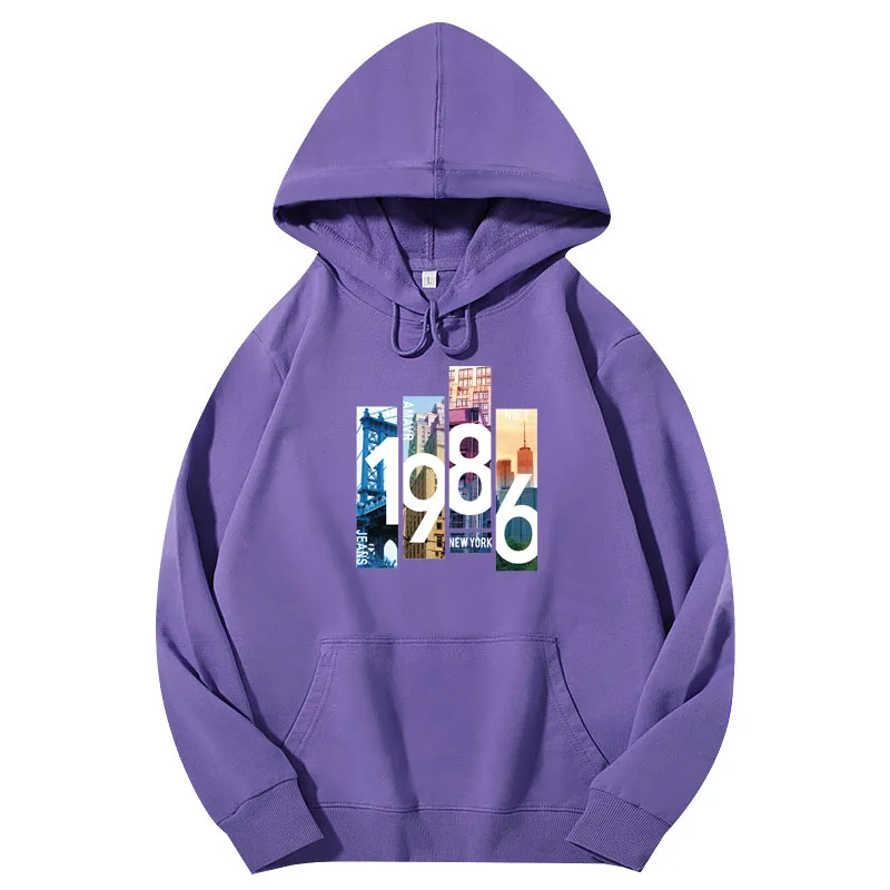 

New Women Casual Clothing Hoodies 1986 US Buildings Print Sweatshirt Girl Pure Cotton Long Sleeve Tops Fashion Lovers' Clothes