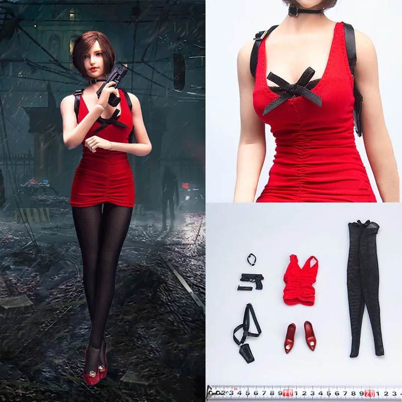 Привлекательная Красная Женская экшн-фигурка тим128 в масштабе 1/6 с юбкой до бедер