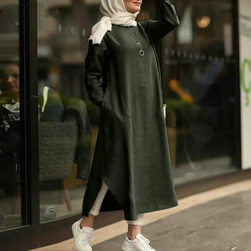 Muslim Dress Abaya Dresses Women Fashion Vintage Femme Abaya Turkey Split Linen American Dubai Turkey Cardigan Robe Vestidos