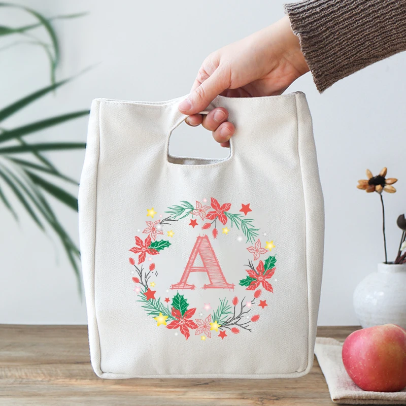 

Simple Letters White Ladies Lunch Bag Printed Kids Bento Fresh Cooler Bag Insulated Breakfast Food Box Portable Picnic Travel