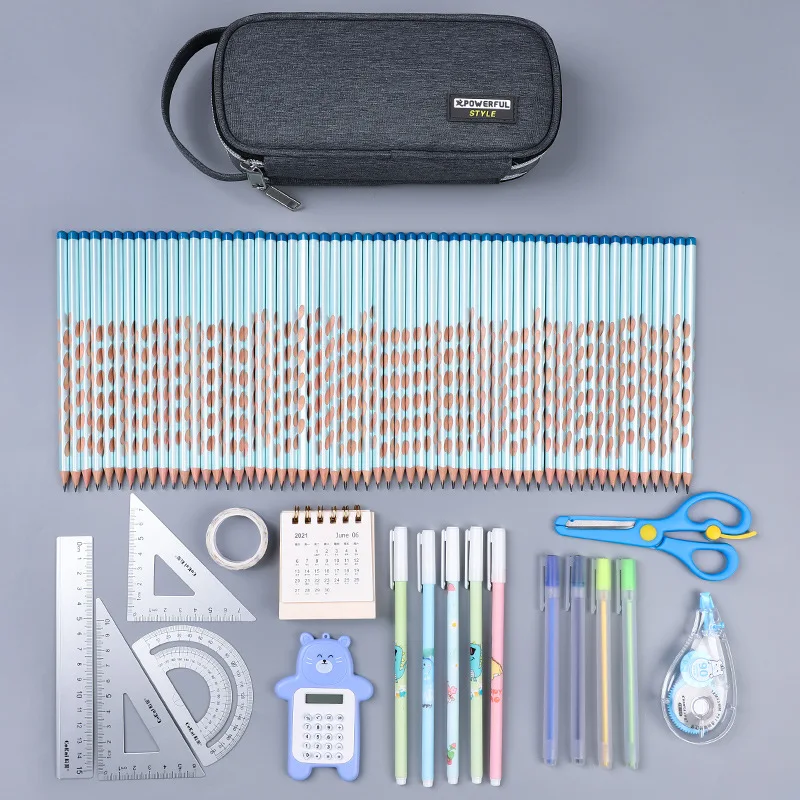 

Multi-layer Canvas Pencil Pouch Holder Organizer Washable with Double Zippers