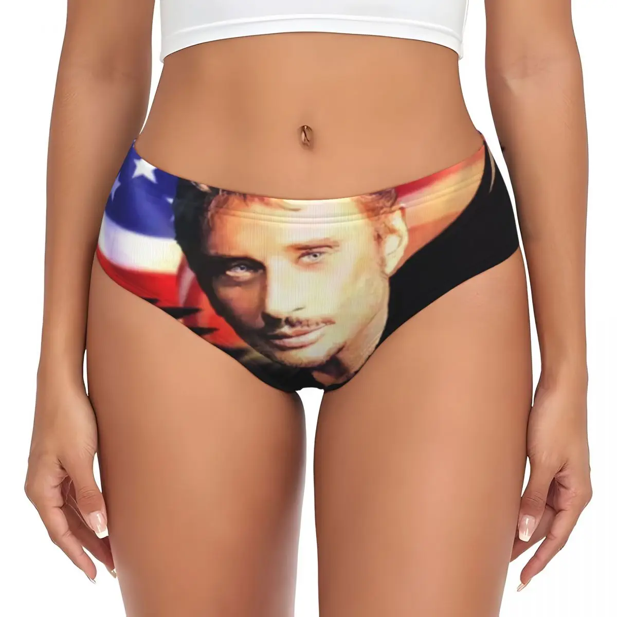 Фото Женские трусики Custom Johnny Hallyday, дышащие, эластичные, с изображением французского певца, нижнее белье, подарки на день Святого Валентина, трусы №1
