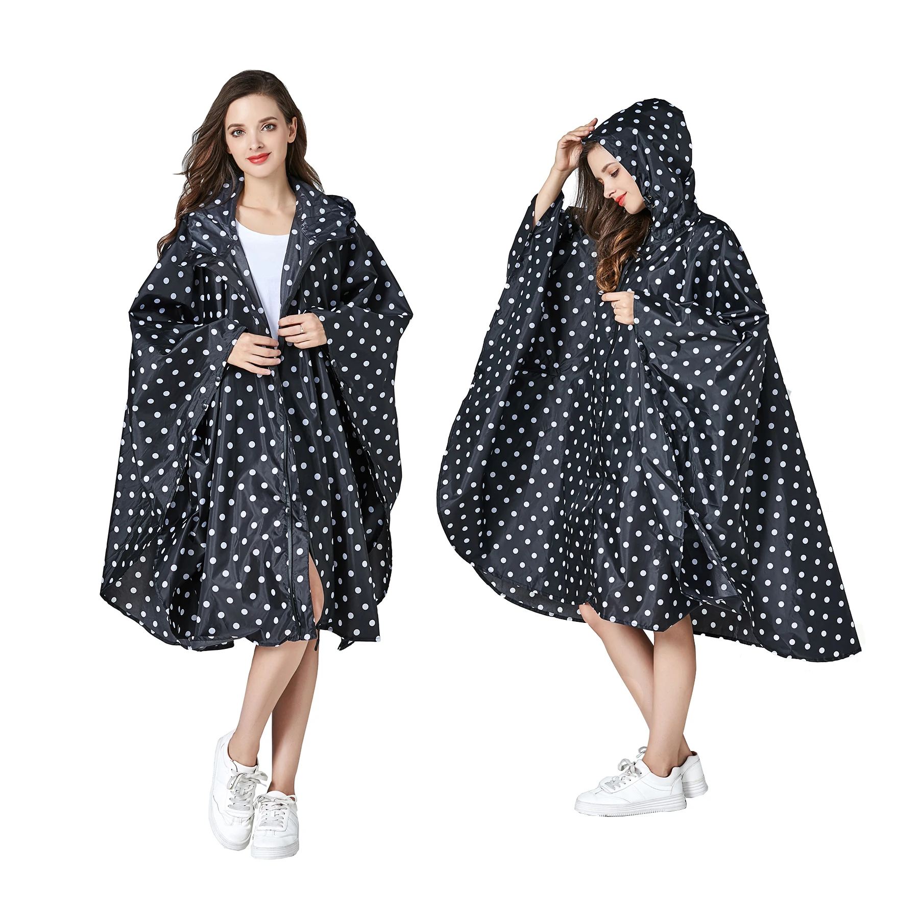 

Women's Stylish Waterproof Rain Poncho Coloful Print Raincoat with Hood and Zipper
