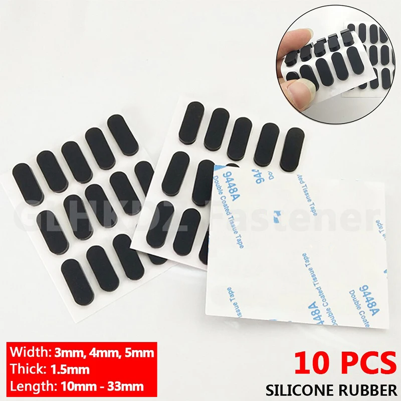 

10pcs Thickness 1.5mm, Width 3/4/5mm, Length 10-33mm, Oval Self Adhesive Backed Silicone Rubber Furniture Pads Non-slip Spacers