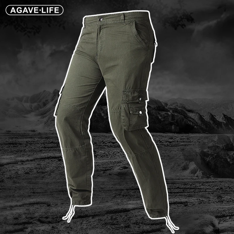 

Брюки-Карандаш мужские хлопковые, спортивные свободные прямые штаны в стиле милитари, повседневные штаны с несколькими карманами, Осень-зима