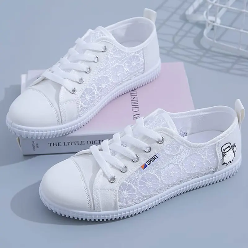 

Lace Shoes For Women 2022 Summer Chunky Sneakers White Platform Shoes High Quality Women Casual Shoes Breathable Walking Shoes