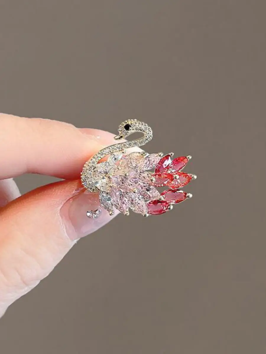 Anti-exposure Button Collar Swan Small Brooch Women Trendy Personali Temperament Outerwear Cardigan Pin Solid T-shirt Corsage