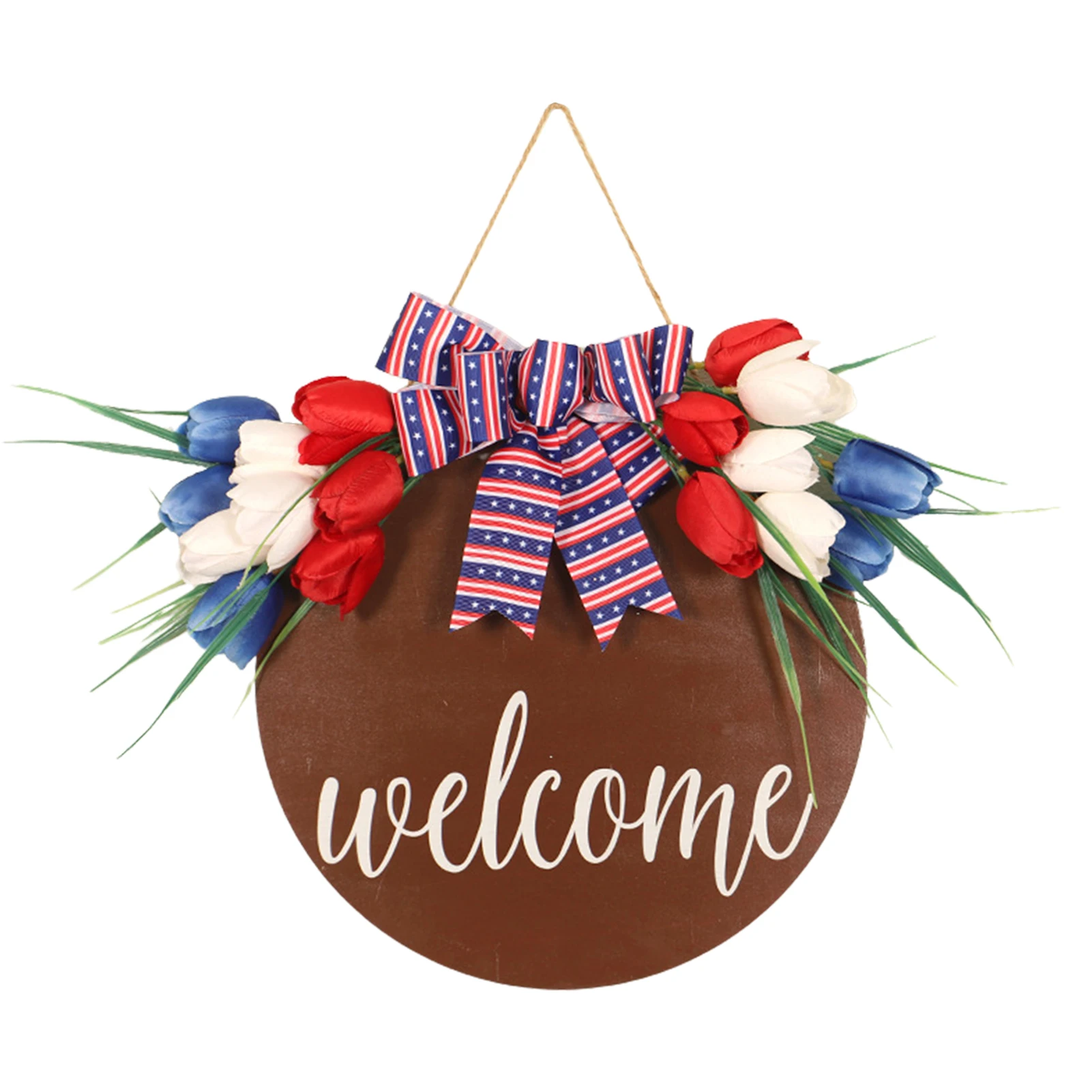 

Independence Day Wreath 4th Of July Independence Day Tulip Wreath Artificial American Flag Welcome Wreath For Front Door Red