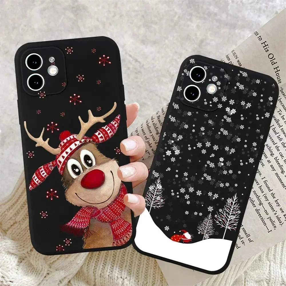 

Christmas and New Year gift Phone Case For iPhone 15 13 14 Pro 11 Pro Max 12 Mini X XS XR 7 8 Plus Fashion Black Cover Fundas