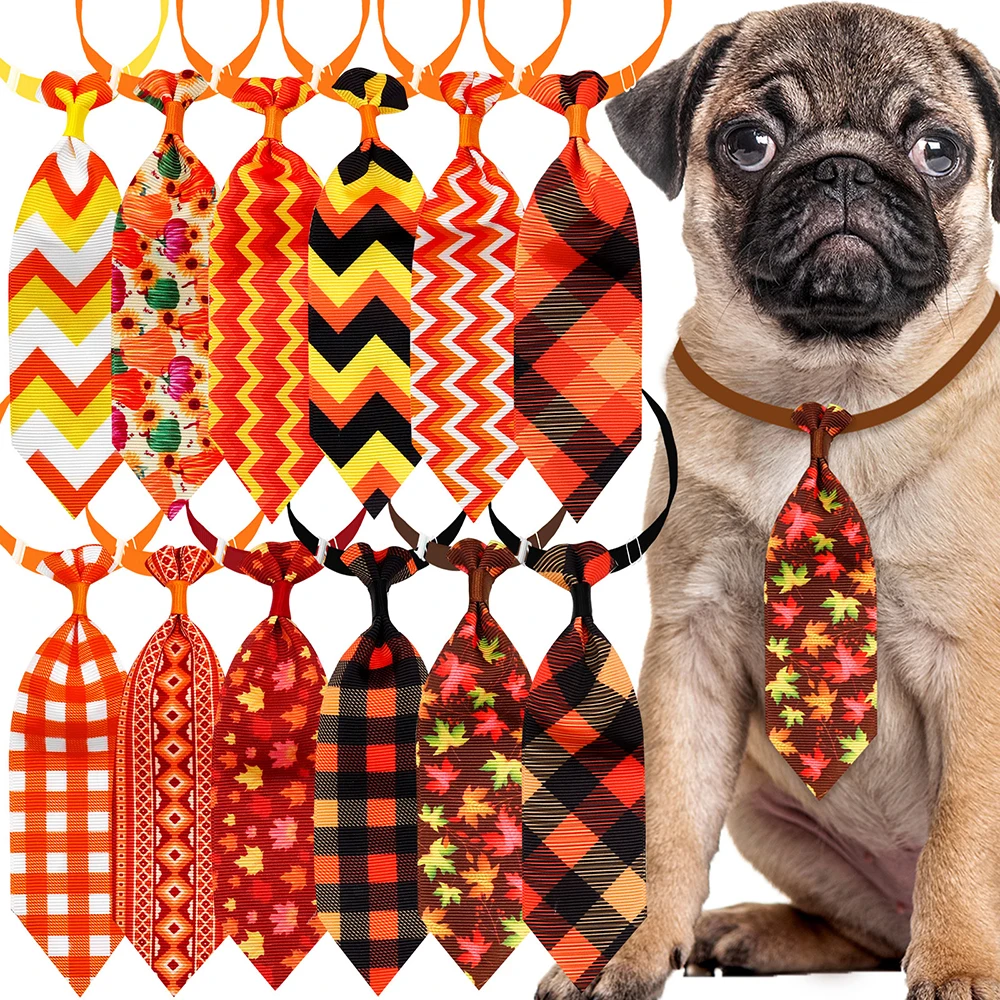 

50/100pcs Fall Dog Neckties Grid Style Dog Ties/Bowties For Dogs Grooming Accessories Dog Fashion Products Autumn Pet Supplies