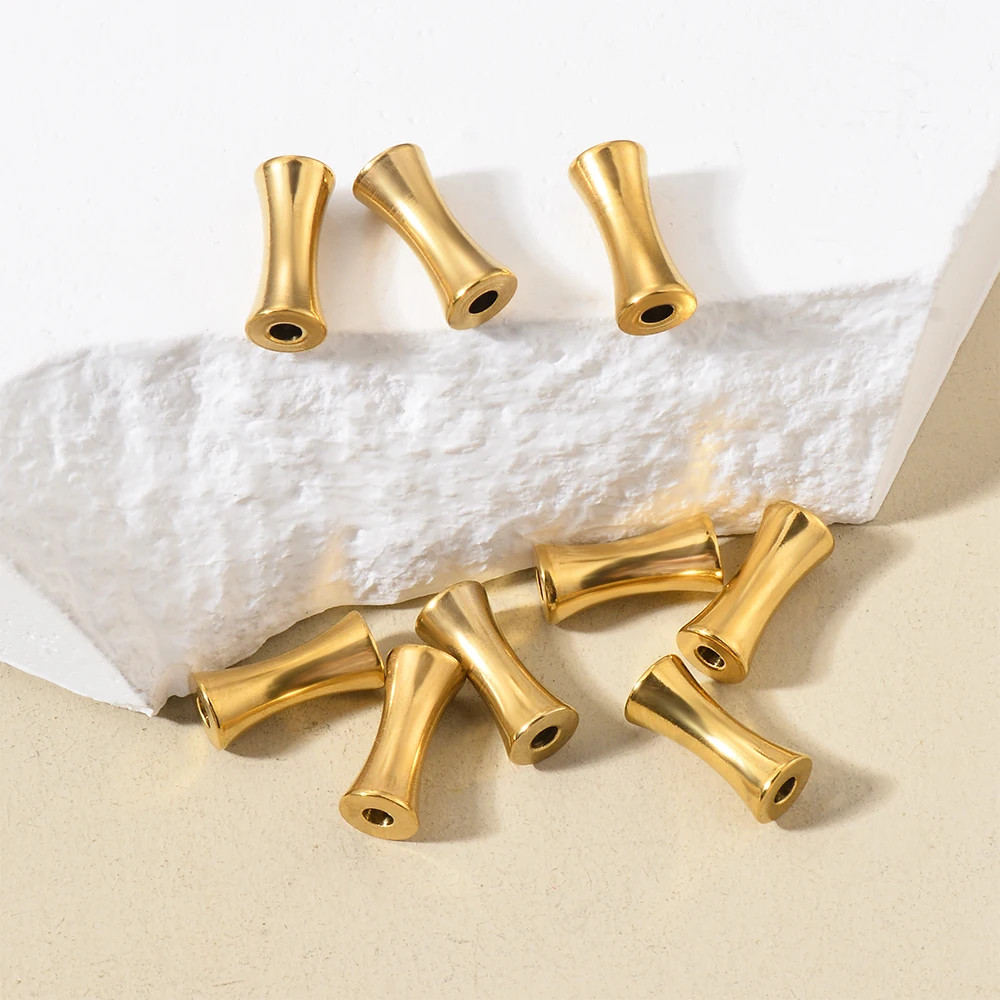 10pcs Stainless Steel Tube Spacer Beads Gold Plated Barrel Drum Beads Charms for DIY Necklace Bracelet Jewelry Making Supplies