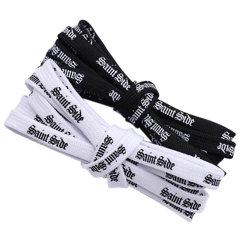 7MM Saint Side White Black Letter Flat Type Waist Laces Men Women Sneaker Ropes Boots Canvas Casual Cords Shoe Accessories