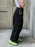 multi pocket black baggy pants fashion streetwear spring women denim pants loose high waist cargo pants korean harajuku