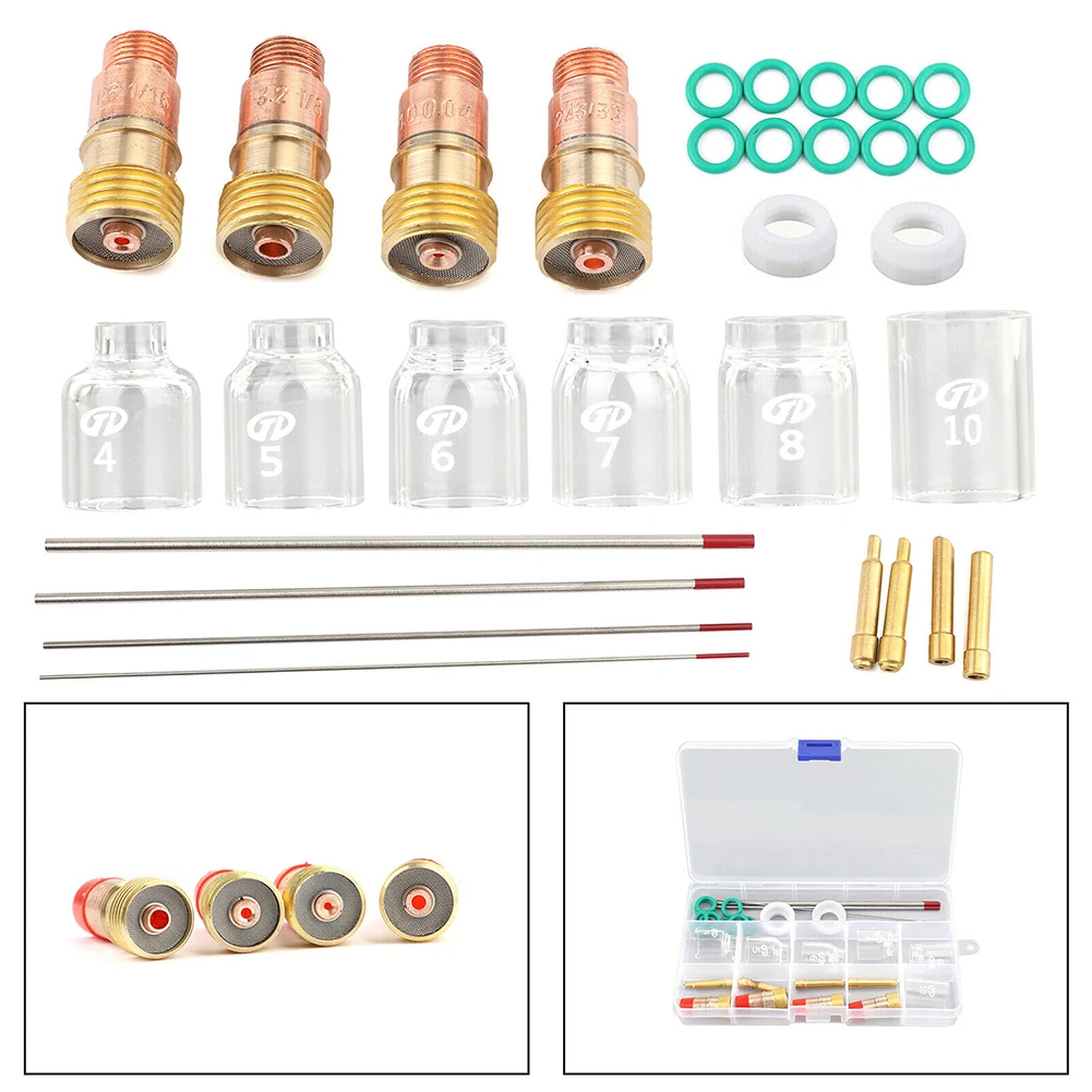 

30Pcs TIG Welding Stubby Gas Lens Pyrex Cup Kit For Tig WP-17/18/26 Torch Practical Welding Stubby Gas Lens Gas Welding Tools