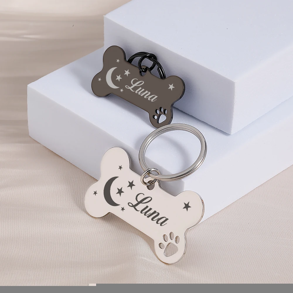 

Personalized Pet Dog ID Tags Shiny Bone Tags Engraving Name Kitten Puppy Anti-lost Collar Mirror Tag for Dog Cat Nameplate Pets