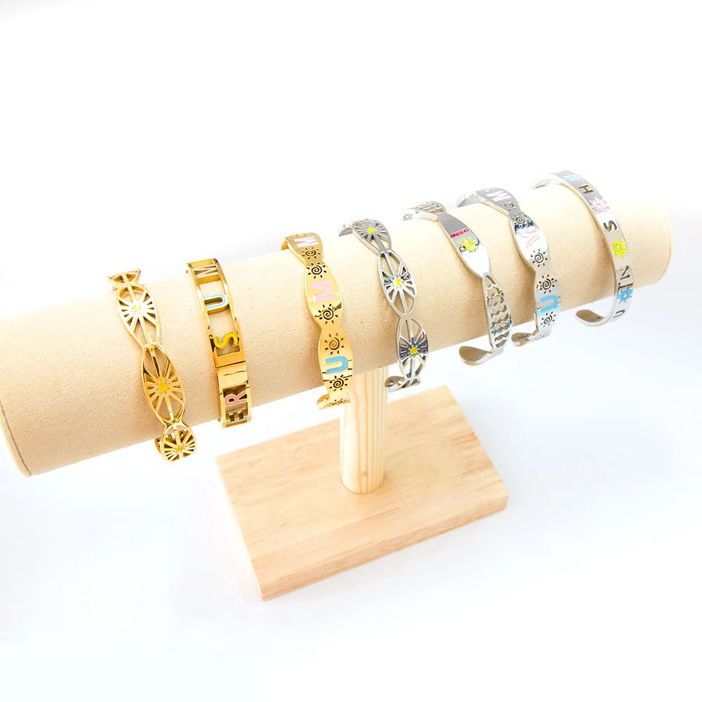 

LUXUKISSKIDS Hard Bracelets Stainless Steel Season News Cuff Bangles For Woman Vacation Jewelry On Wrist Boho Romantic Bangle