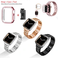 for apple watch band 41 45 42 38mm 40mm 44mm women diamond strapcase for iwatch se series 7 6 5 4 3 se stainless steel bracelet