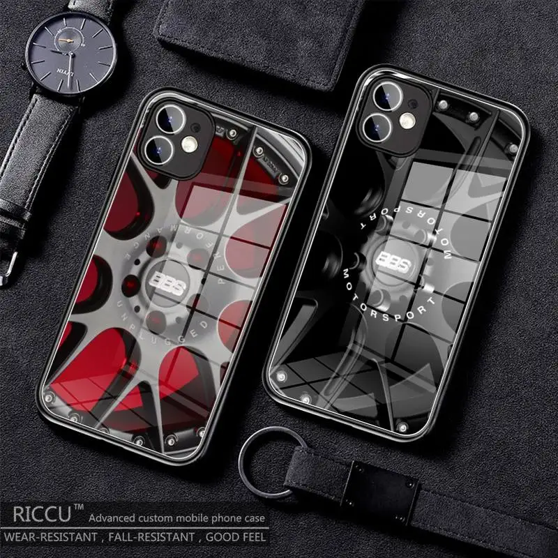 

bBs car hub Tempered glass phone case For iPhone 13 12 mini 11 pro xs max X XR 5 6 7 8 S plus