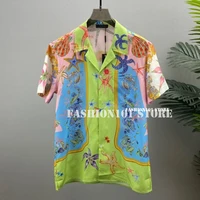 luxury designer 2022 high end party blouse women vintage short sleeve goth starfish shell printing lapel shirt button up shirts