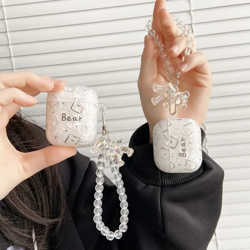 

For 2021 New AirPods 3 Case,Cute Cartoon Galvanized Bear Shockproof Protective Airpods 1 2 Pro Case with crystal Bear keychain