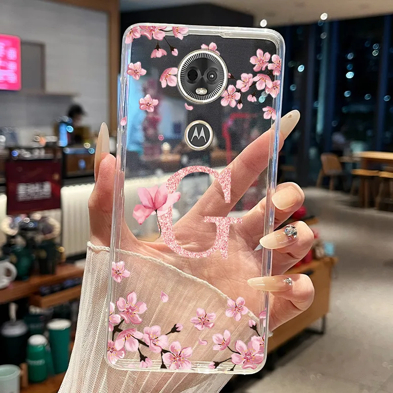 Фото Чехол для телефона Motorola Moto E5 Plus E5 Play, чехол с красивым цветочным узором и инициалами, тонкий прозрачный чехол из ТПУ, мягкий чехол для пары, силиконовый чехол №5