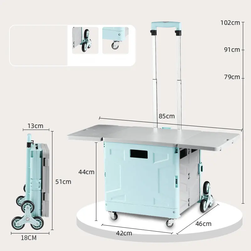 8 Wheels Large Capacity 50L Folding Trolley, Climbing Stairs Shopping Cart Grocery Utility Wagon with Lid