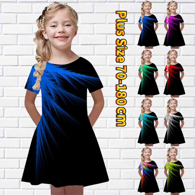 

Милое платье для маленьких девочек на весну-осень 2023, юбка с круглым вырезом и коротким рукавом, юбка миди с абстрактным принтом, модная Юбка...