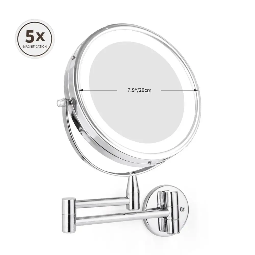 

Smartloc Extendable LED 8 inch 5X/10X Magnifying Bathroom Wall Mounted Mirror Mural Light Vanity Makeup Bath Cosmetic Mirrors