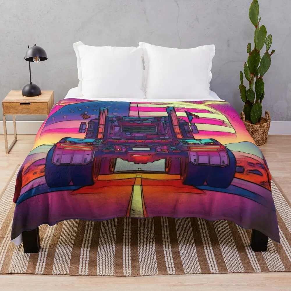 Custom Semi-Truck Fine Art Painting Throw Blanket Furrys Travel Blankets