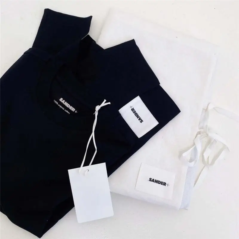 

Fashion Brand New Design Shirt Sander Round Neck Front Letters Tops Long Sleeve Shirt Classic Versatile Tee Loose Unisex T-shirt