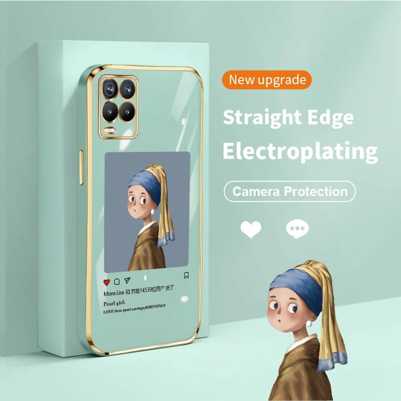 

Classic Paintings Electroplating Silicone Phone Case for Realme 8 4G 5G 8i 8s 9i 9 Pro Plus V13 V25 Q5 Q3i Narzo 30 50 Cover