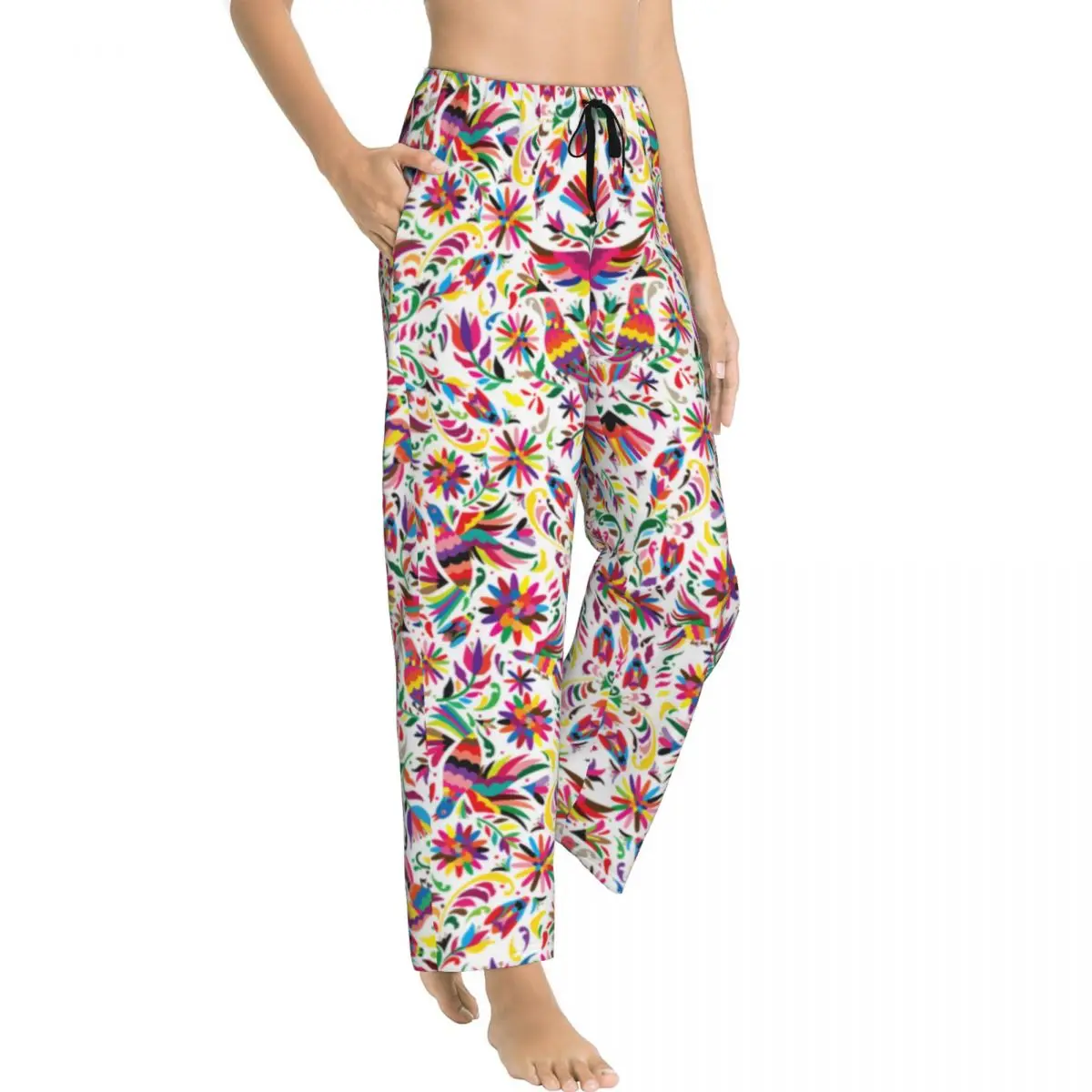 Пижамные штаны для женщин с принтом мексиканских цветов и карманами