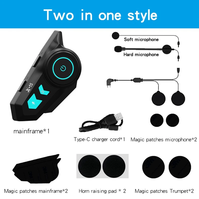 X-15 Bluetooth-гарнитура для шлема, мотоциклетная Bluetooth-гарнитура для верховой езды, HD-гарнитура для звонков, водонепроницаемая гарнитура IP65