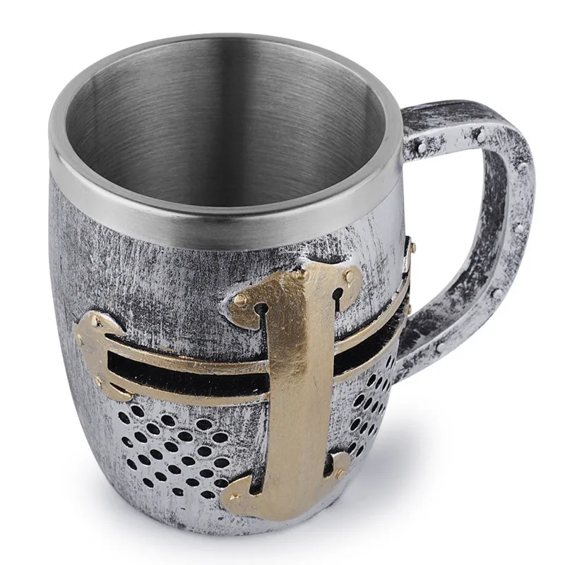 

Medieval Knight Crusaders Beer Mug Resin Stainless Steel Retro Gothic Tankard Coffee Cup Tea Mug Pub Bar Party Gift