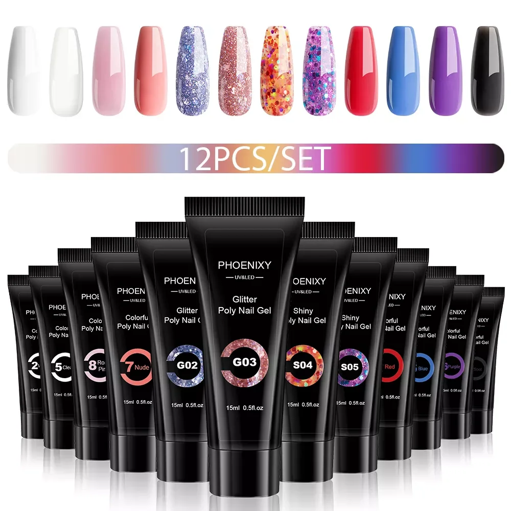 

Poly Nail Gel Set 12/9/6 PCS Poly Nail Gel Set For Nail Extension Finger Quick Building Gel 16 Colors Poly Extension Gel Set