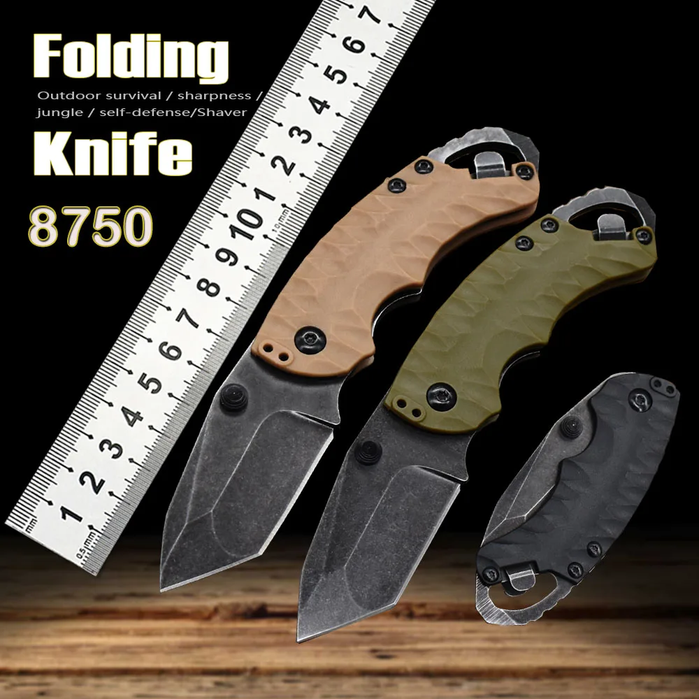 

8750 Stone Wash Outdoor Folding Knife Tactical Pocket Camping Hunting Self-defense Utility EDC Tool Bottle Opener Wrapping Knife