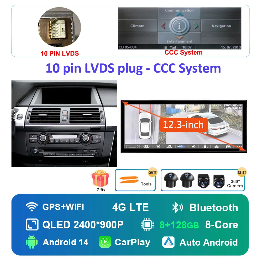 

Navigation GPS Android 15 for BMW X5 X6 E70 E71 2008 - 2013 ClC/CCC System Car Radio Multimedia Player BT 4G DSP Stereo WiFi 4Ｇ